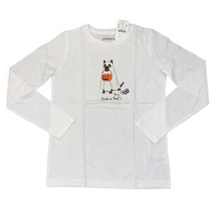 *NWT J. Crew Girls' White W/Halloween Trick or Treat Dog Graphic Tee - M (8-9)